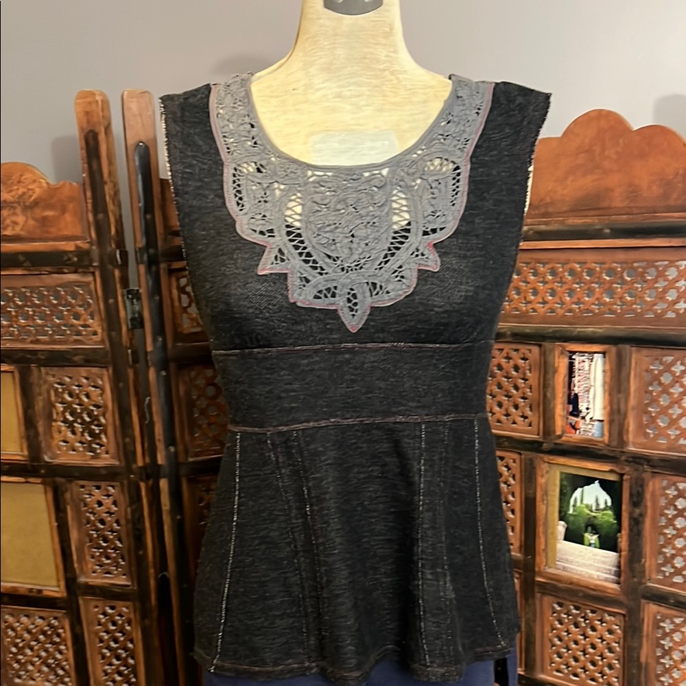 Black Embellished Peplum Tank Top